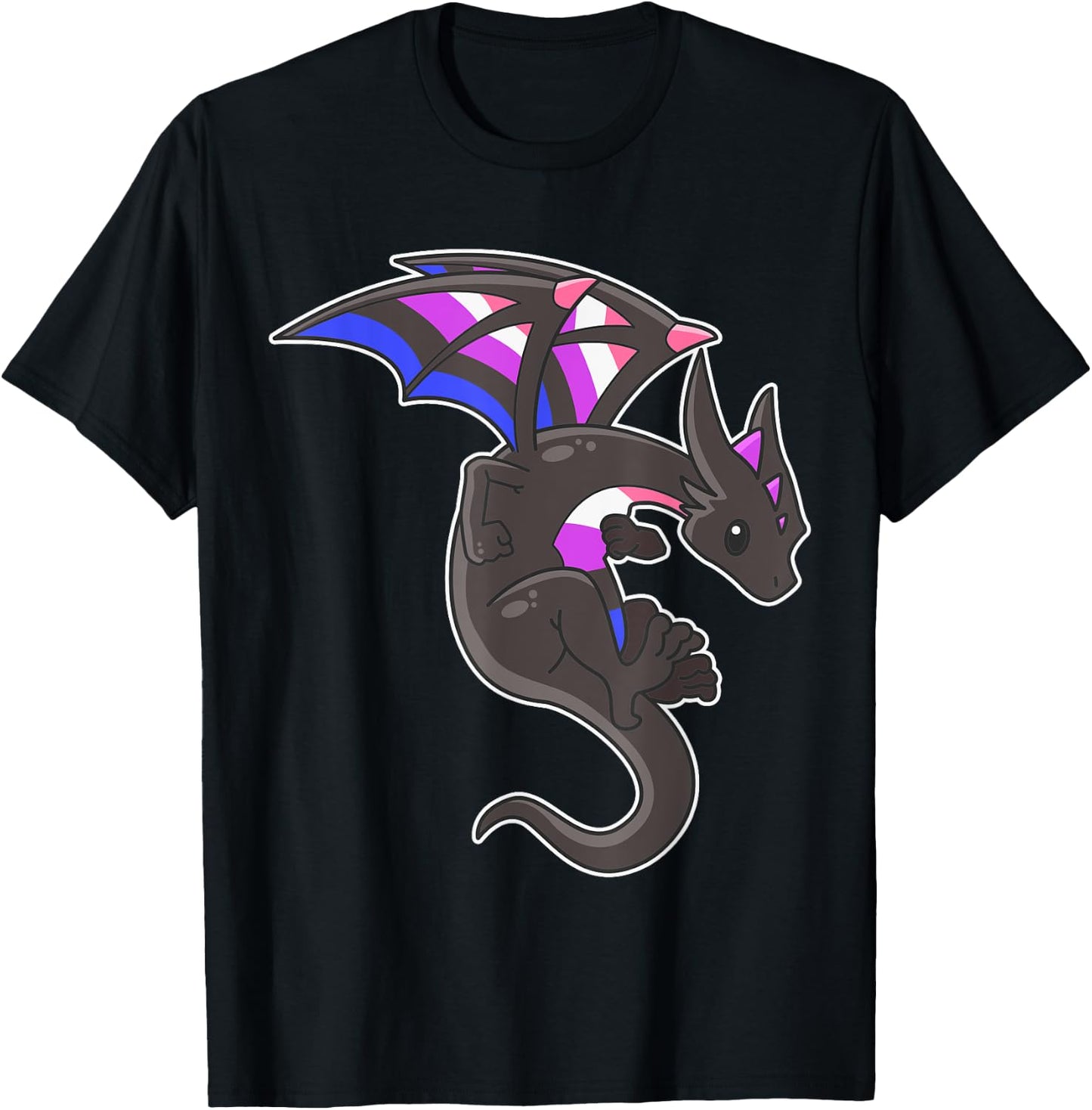 Epic Dragon with Genderfluid Pride Flag Colours T-Shirt - T-Shirt | Black