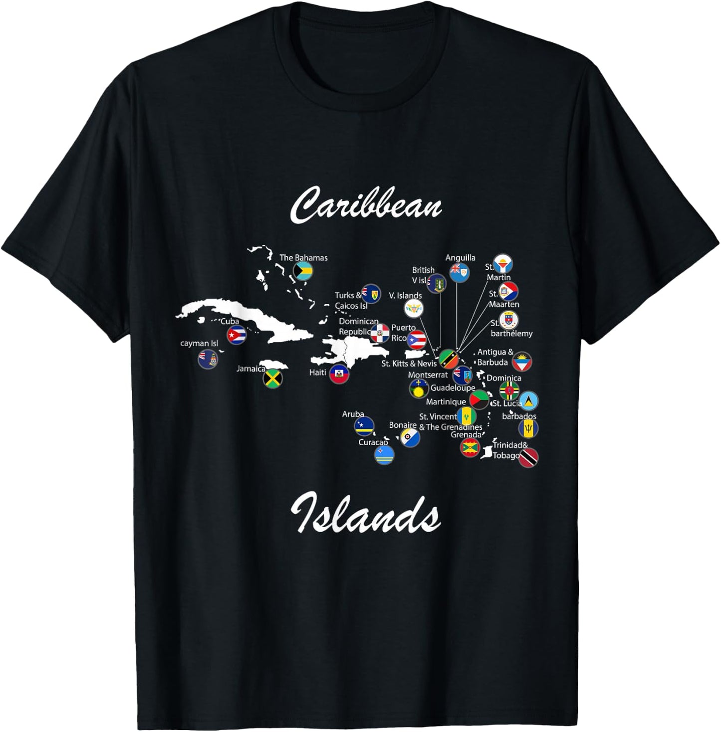 Caribbean islands Flags and map, Caribbean sea vacations T-Shirt - T-Shirt | Black