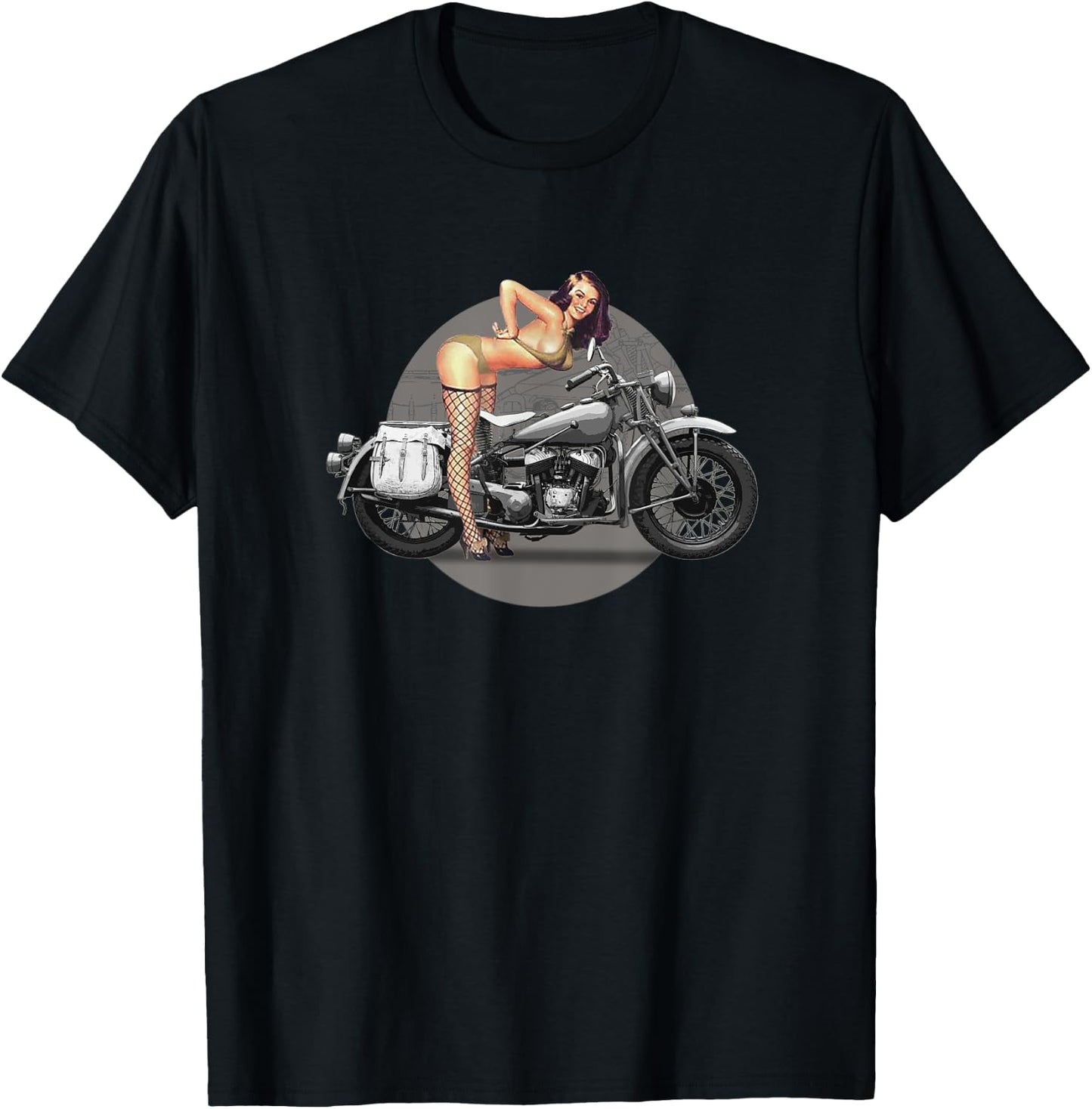 Pin-up Girl Classic Motorcycle Retro WW2 T-Shirt - T-Shirt | Black