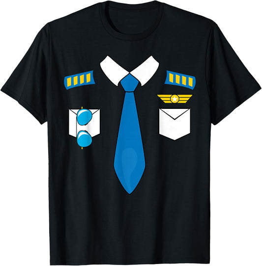 Pilot Uniform Costume Airplane Aviator Aviation Halloween T-Shirt - T-Shirt | Black