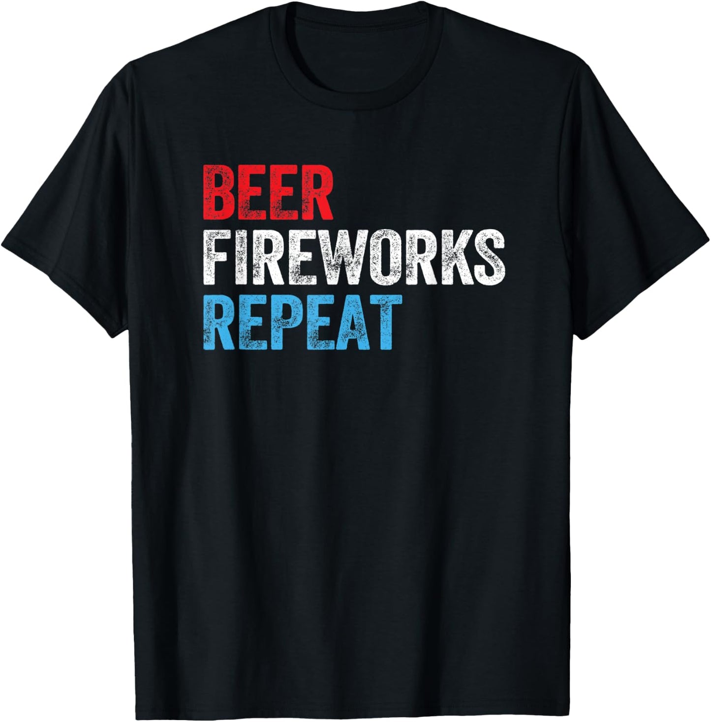 Beer Fireworks Repeat Star Funny July 4th Fireworks Men T-Shirt - T-Shirt | Black