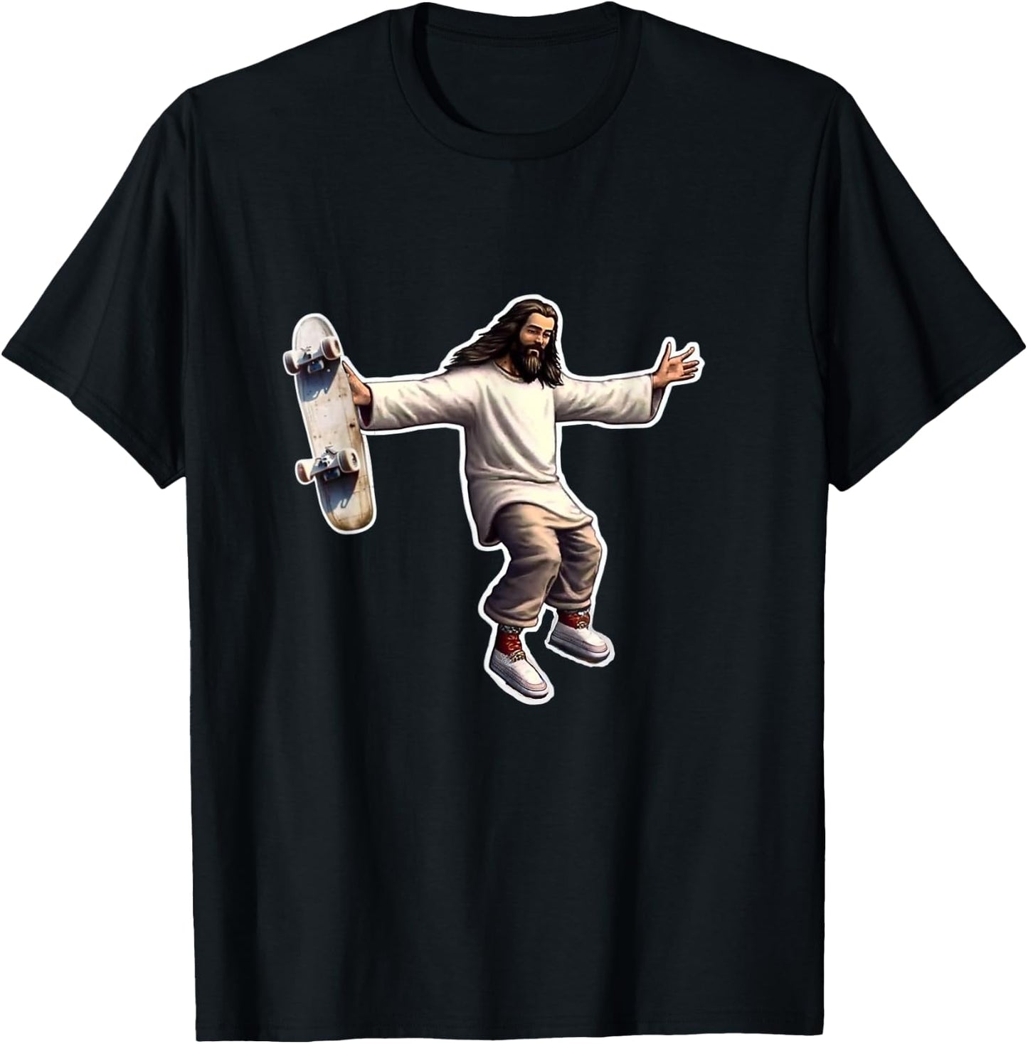 Steezus Christ Shredding Skateboard Trending Meme T-Shirt - T-Shirt | Black
