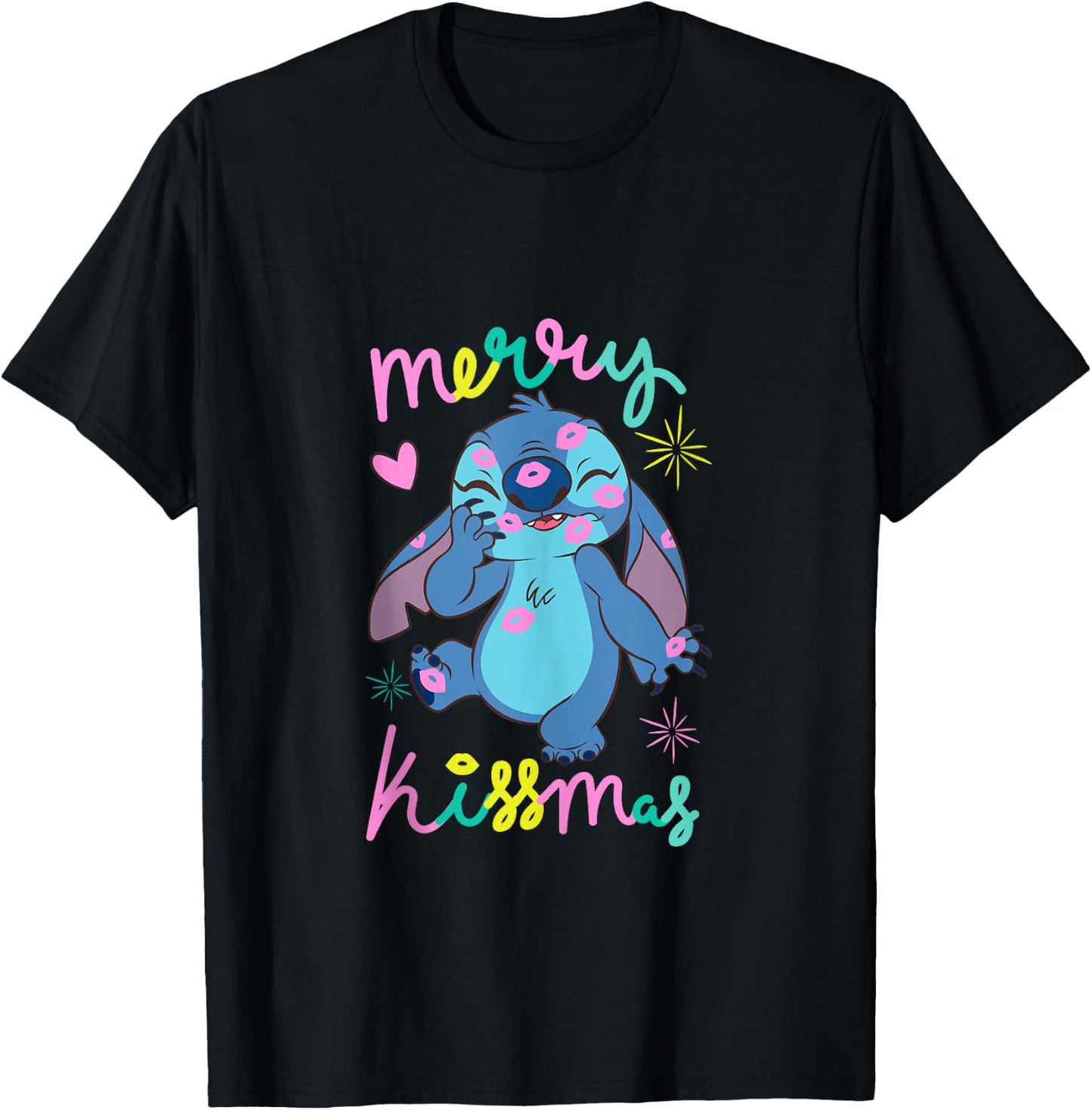 Disney Lilo & Stitch Christmas Merry Kissmas Stitch Logo T-Shirt - T-Shirt | Black