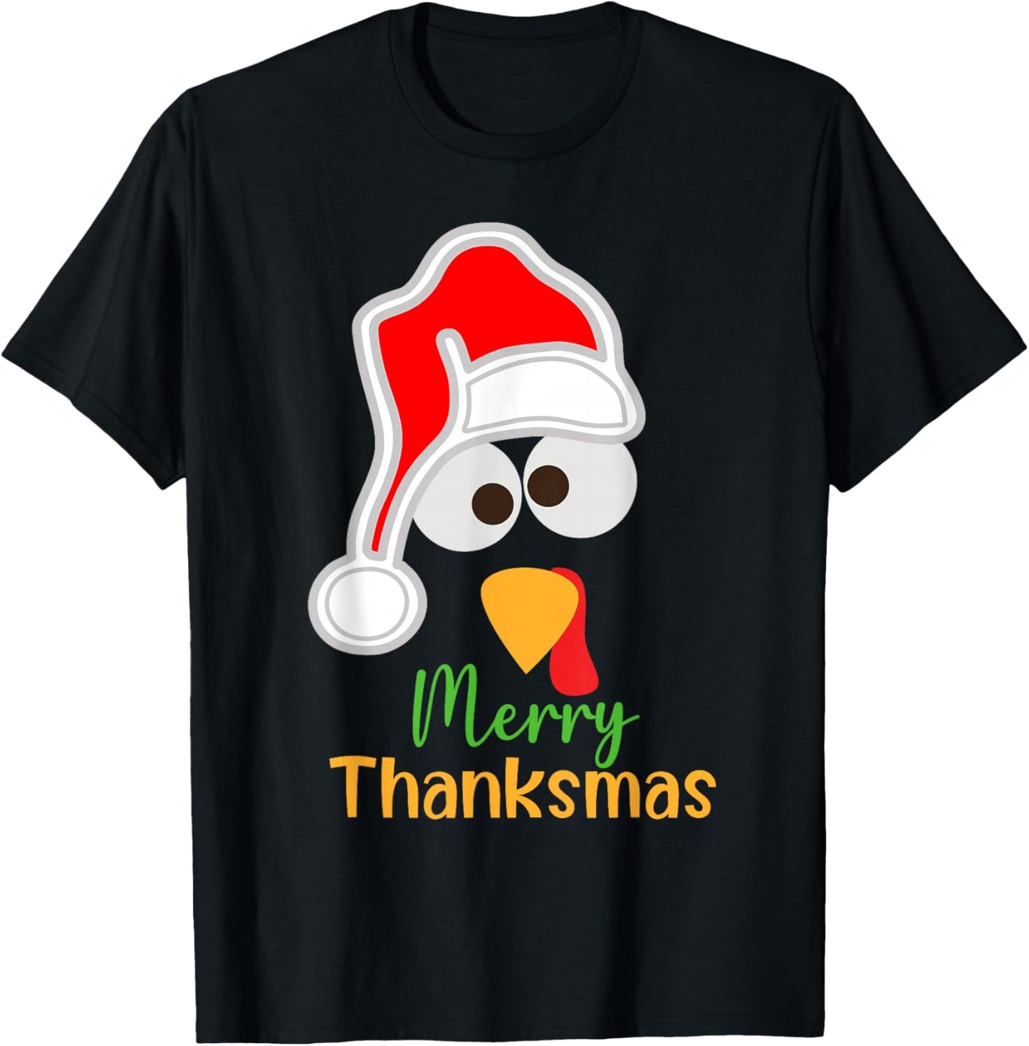 Santa Turkey Merry Thanksmas Thanksgiving Christmas T-Shirt - T-Shirt | Black