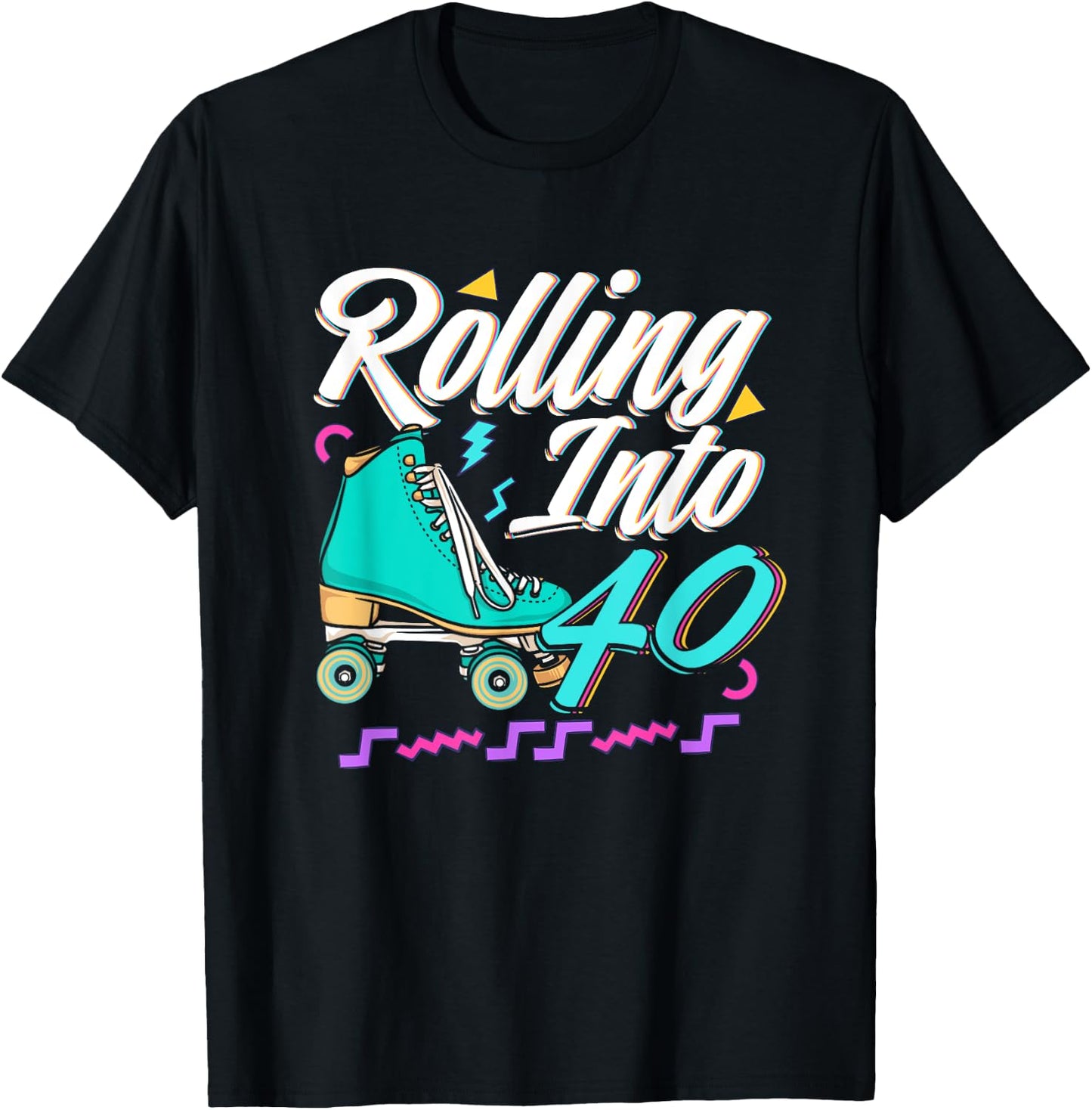 Rolling Into 40 Birthday Roller Skater Retro Roller Skating T-Shirt - T-Shirt | Black