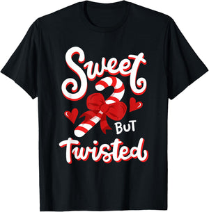 Sweet But Twisted Funny Christmas Candy Cane Xmas Holiday T-Shirt - T-Shirt | Black