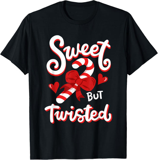 Sweet But Twisted Funny Christmas Candy Cane Xmas Holiday T-Shirt - T-Shirt | Black