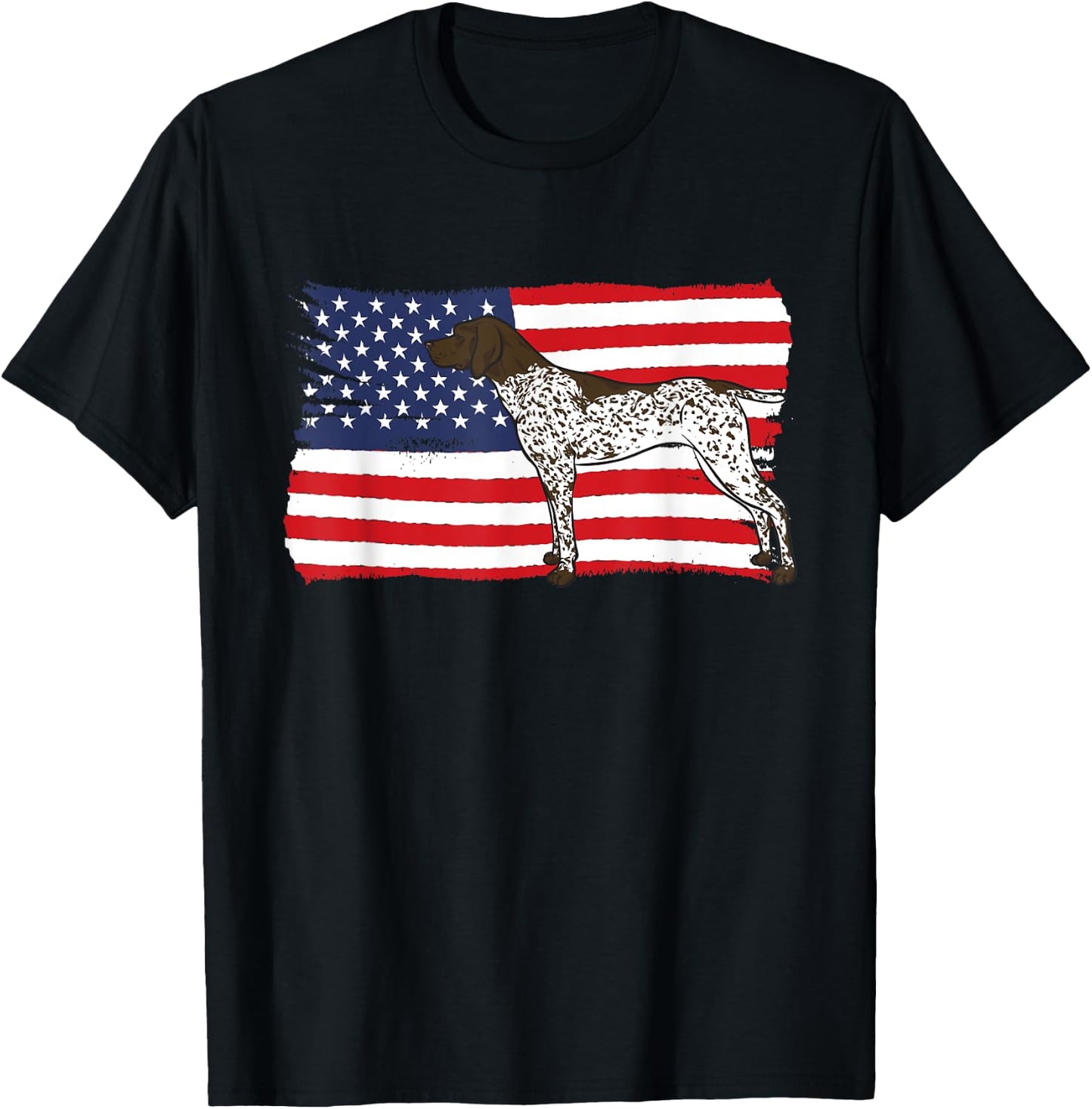 German Shorthaired Pointer Patriotic American Flag GSP Dog T-Shirt - T-Shirt | Black