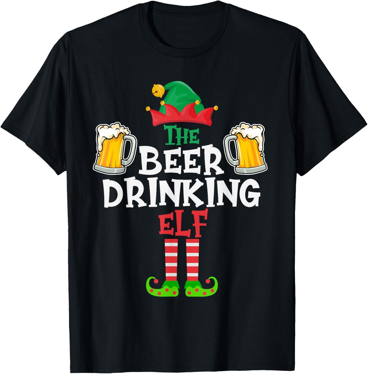 The Beer Drinking Elf, Funny Matching Family Group Christmas T-Shirt - T-Shirt | Black