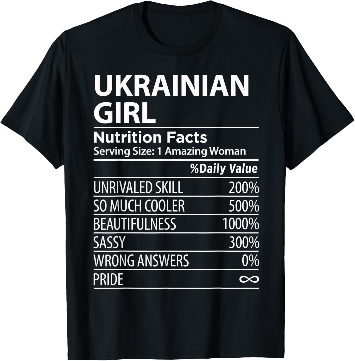 Ukrainian Girl Nutrition Facts Funny Ukraine T-Shirt - T-Shirt | Black