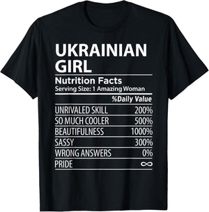 Ukrainian Girl Nutrition Facts Funny Ukraine T-Shirt - T-Shirt | Black