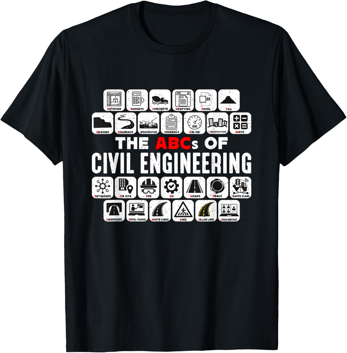 Civil Engineer Designs for Civil Engineers -Adults Black Small The ABCs Of Civil Engineer T-Shirt - T-Shirt | Black