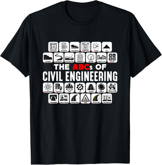 Civil Engineer Designs for Civil Engineers -Adults Black Small The ABCs Of Civil Engineer T-Shirt - T-Shirt | Black