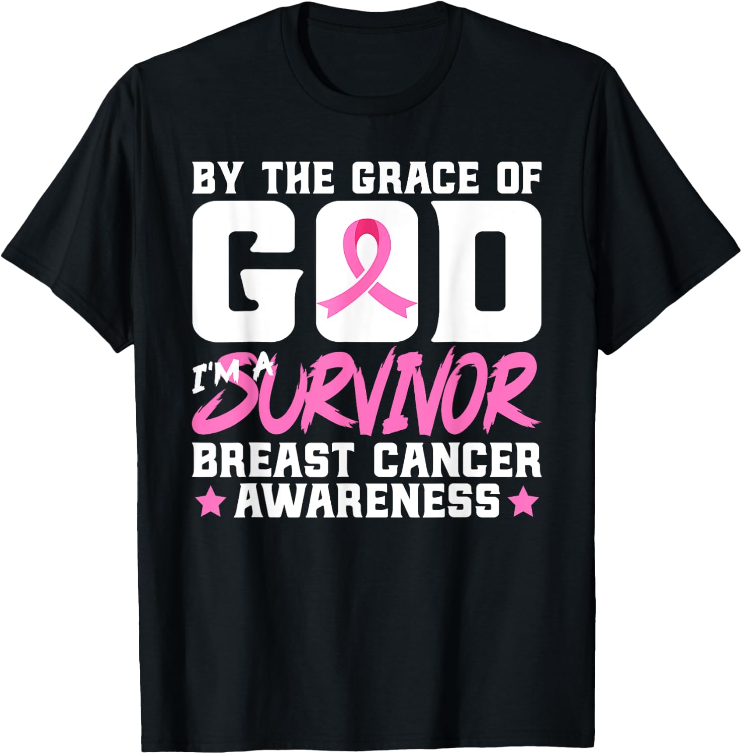 By The Grace God I'm A Survivor Breast Cancer Awareness T-Shirt - T-Shirt | Black