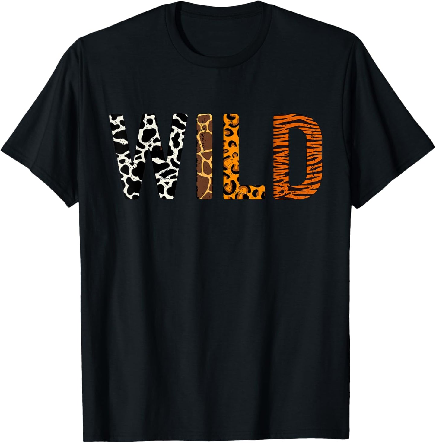Wild Animal Pattern Giraffe tiger Leopard Animal Print T-Shirt - T-Shirt | Black