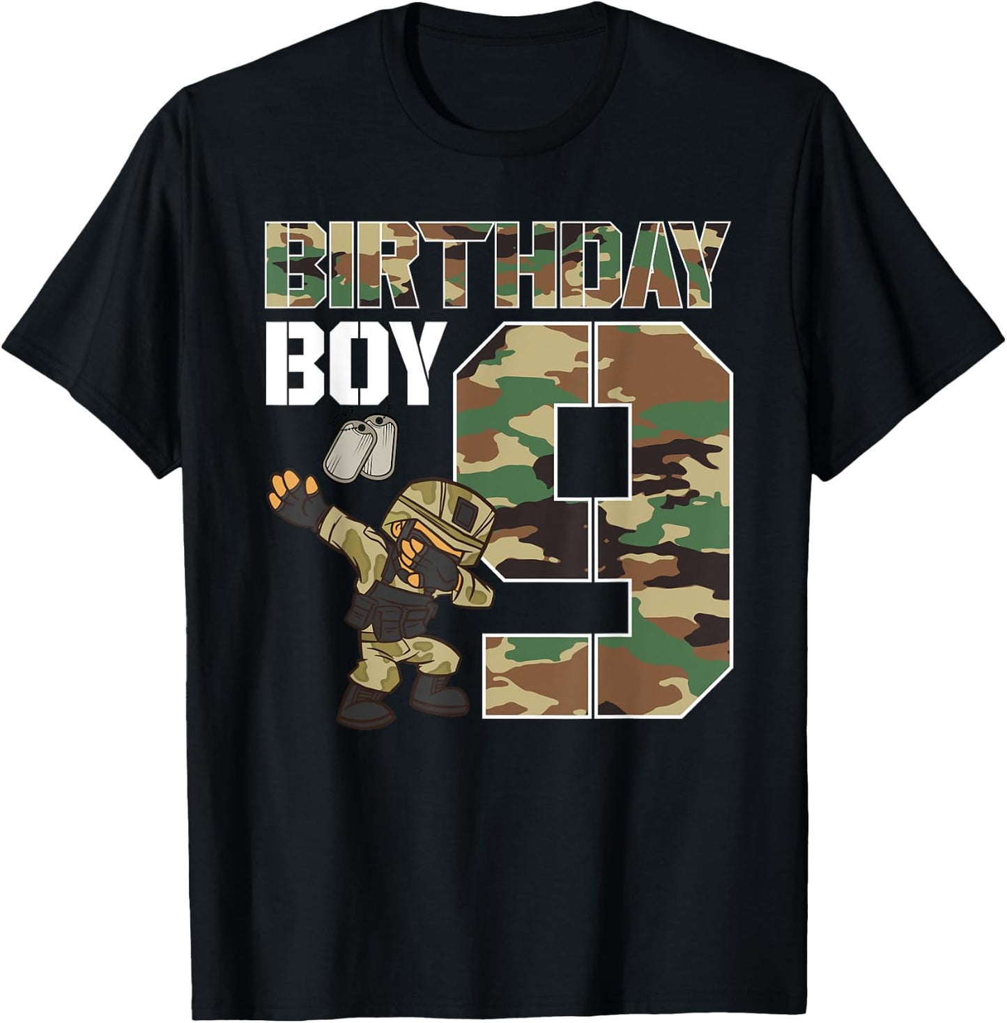 9 Year Old Boy Military Army 9th Birthday Boy Matching T-Shirt - T-Shirt | Black