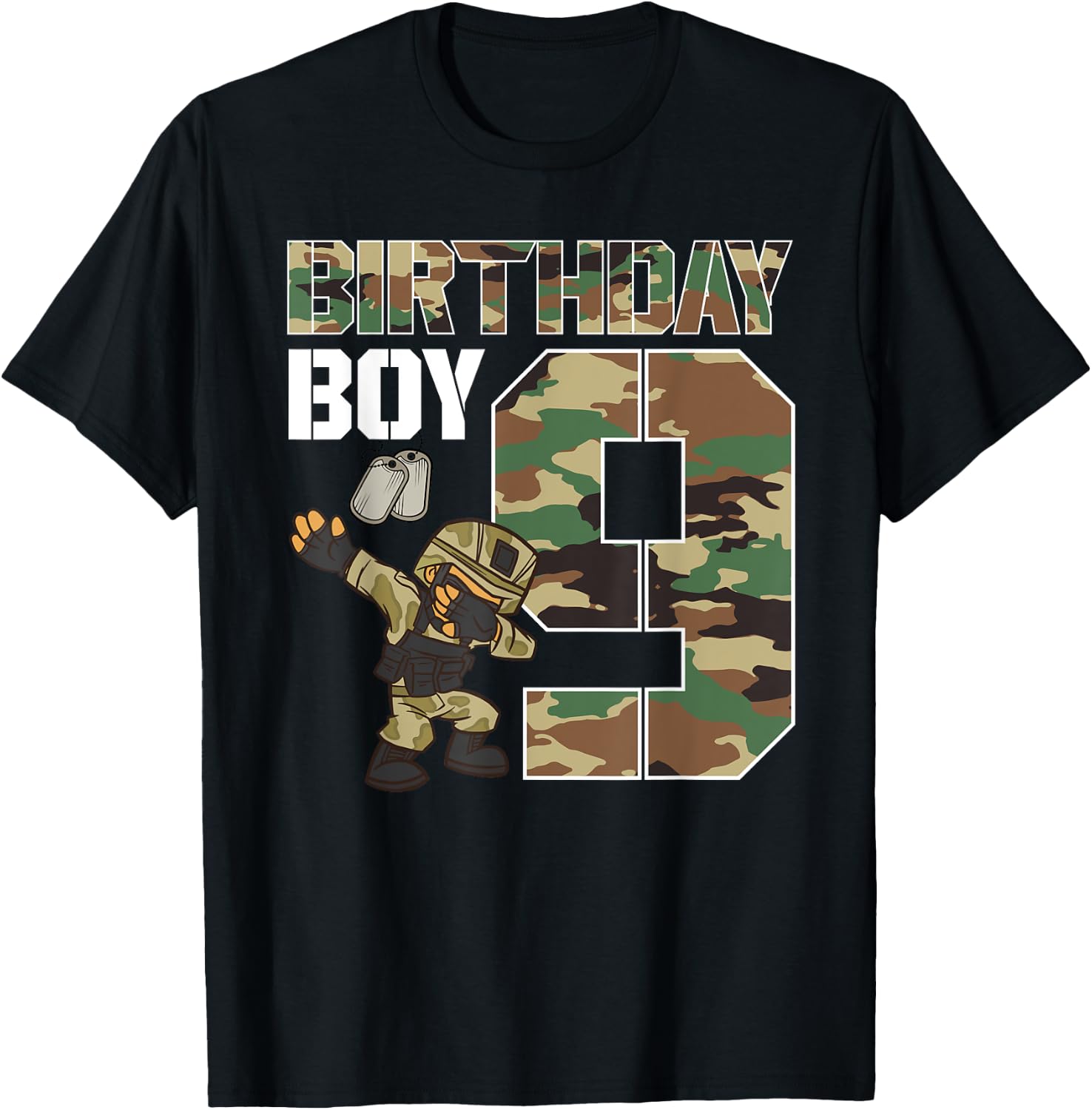 9 Year Old Boy Military Army 9th Birthday Boy Matching T-Shirt - T-Shirt | Black