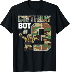 9 Year Old Boy Military Army 9th Birthday Boy Matching T-Shirt - T-Shirt | Black
