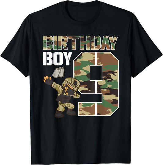 9 Year Old Boy Military Army 9th Birthday Boy Matching T-Shirt - T-Shirt | Black