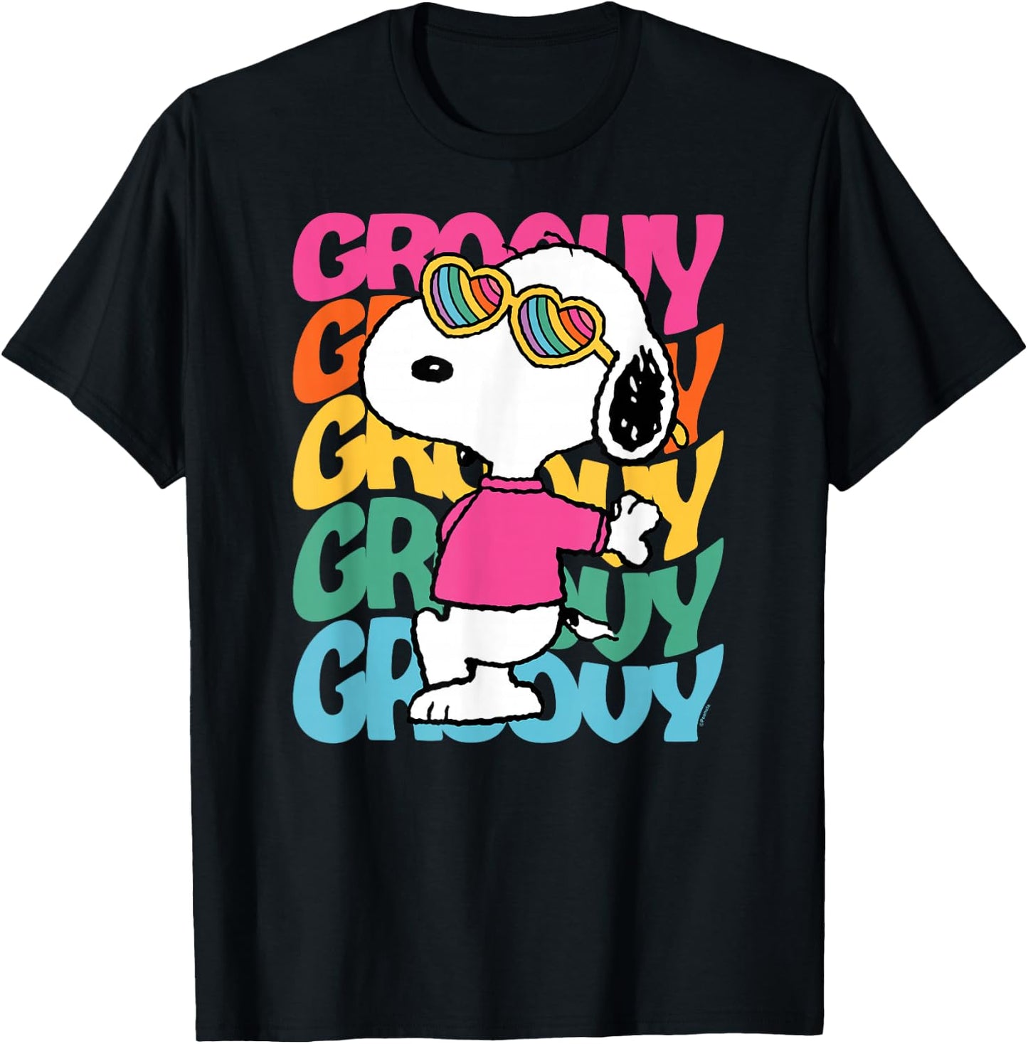Peanuts - Snoopy Rainbow Groovy Stacked T-Shirt - T-Shirt | Black