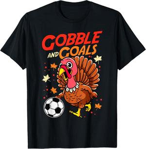 Gobble And Goals | Funny Soccer Lover Turkey Thanksgiving T-Shirt - T-Shirt | Black