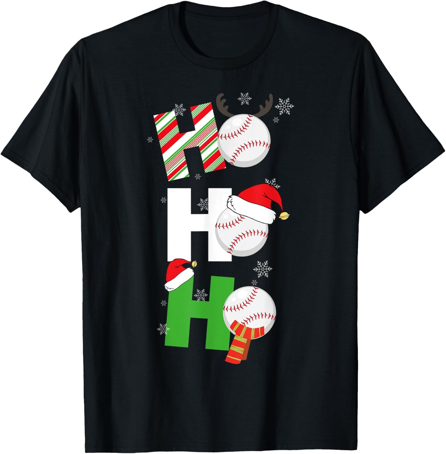 Funny Christmas Baseball Pajamas Player Matching Team T-Shirt - T-Shirt | Black