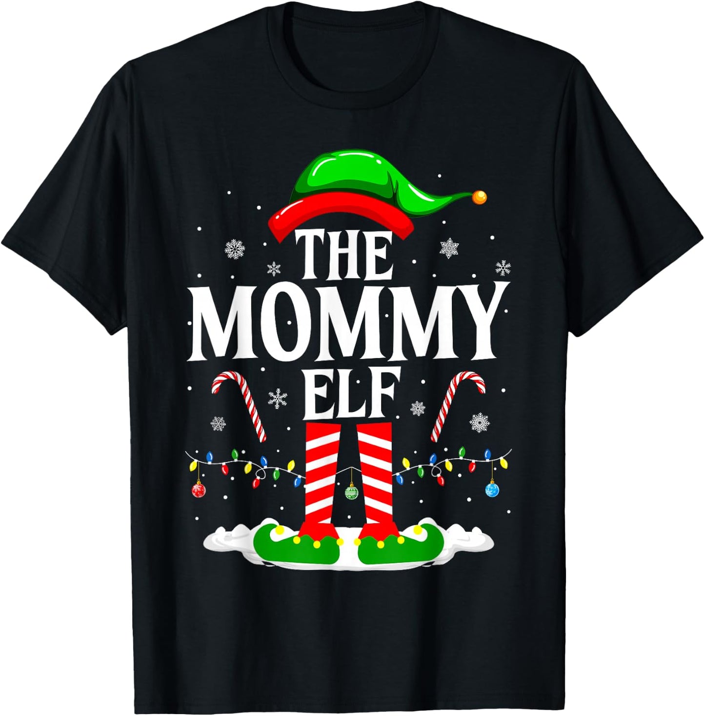 The Mommy Elf Funny Xmas Elf Matching Family Christmas T-Shirt - T-Shirt | Black