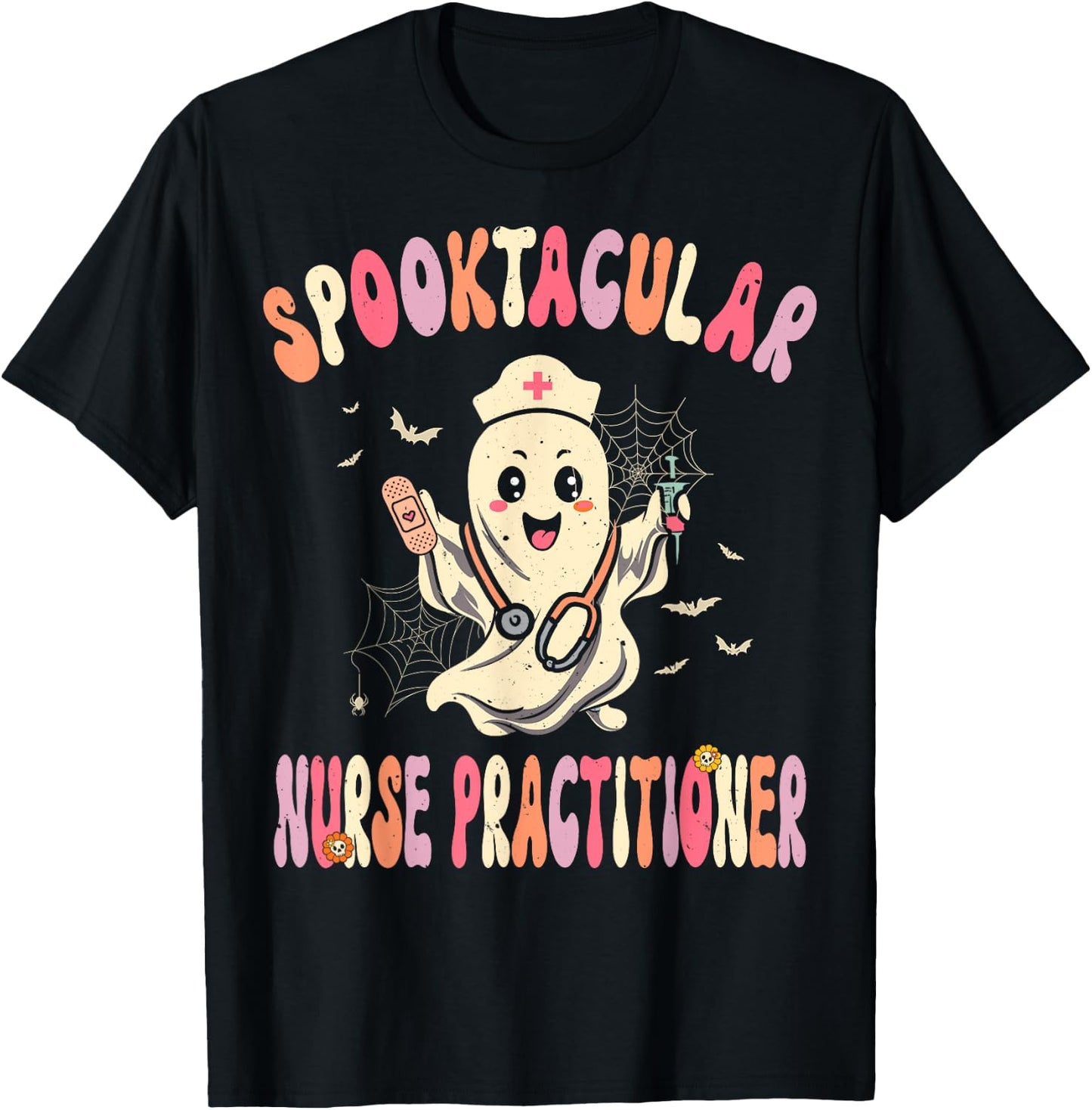 Spooktacular Nurse Practitioner Retro Halloween Ghost Nurse T-Shirt - T-Shirt | Black