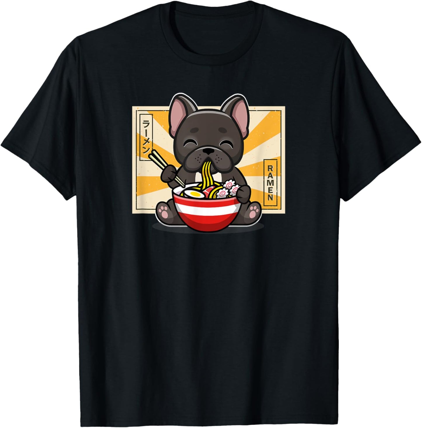 Cute Funny Kawaii Kids Japanese Ramen Black Frenchie Lover T-Shirt - T-Shirt | Black