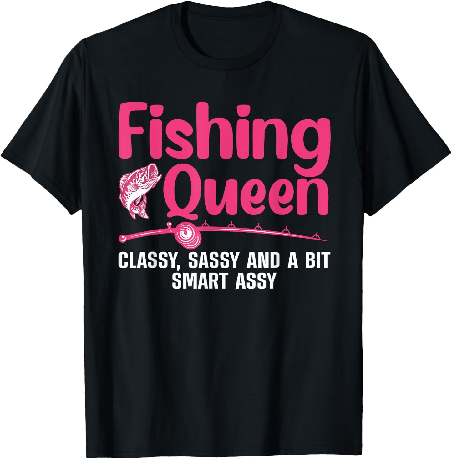 Funny Fishing Queen Design Ladies Fishing Lovers T-Shirt - T-Shirt | Black