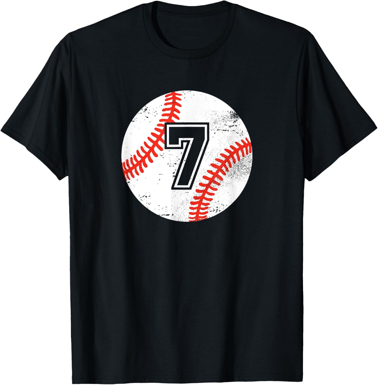 Baseball Player #7 Baseball Mom Dad Jersey Number 7 Vintage T-Shirt - T-Shirt | Black