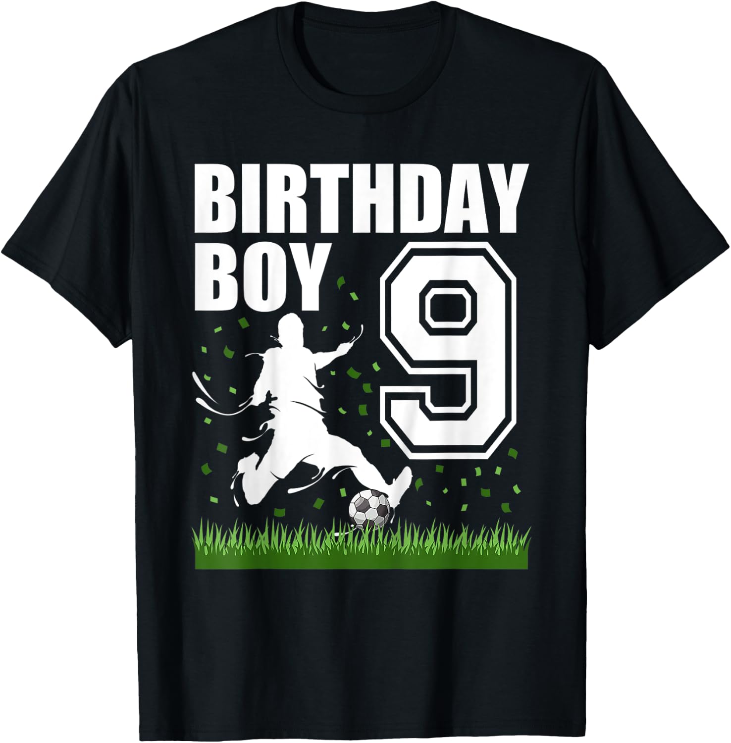 Kids Soccer Birthday Party Theme 9th For Boy Kid T-Shirt - T-Shirt | Black