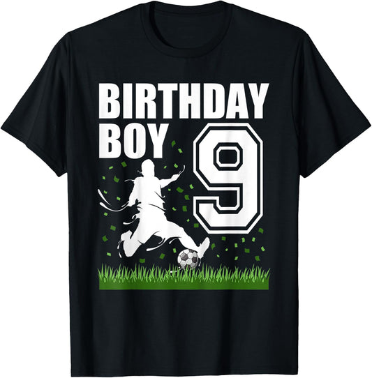 Kids Soccer Birthday Party Theme 9th For Boy Kid T-Shirt - T-Shirt | Black