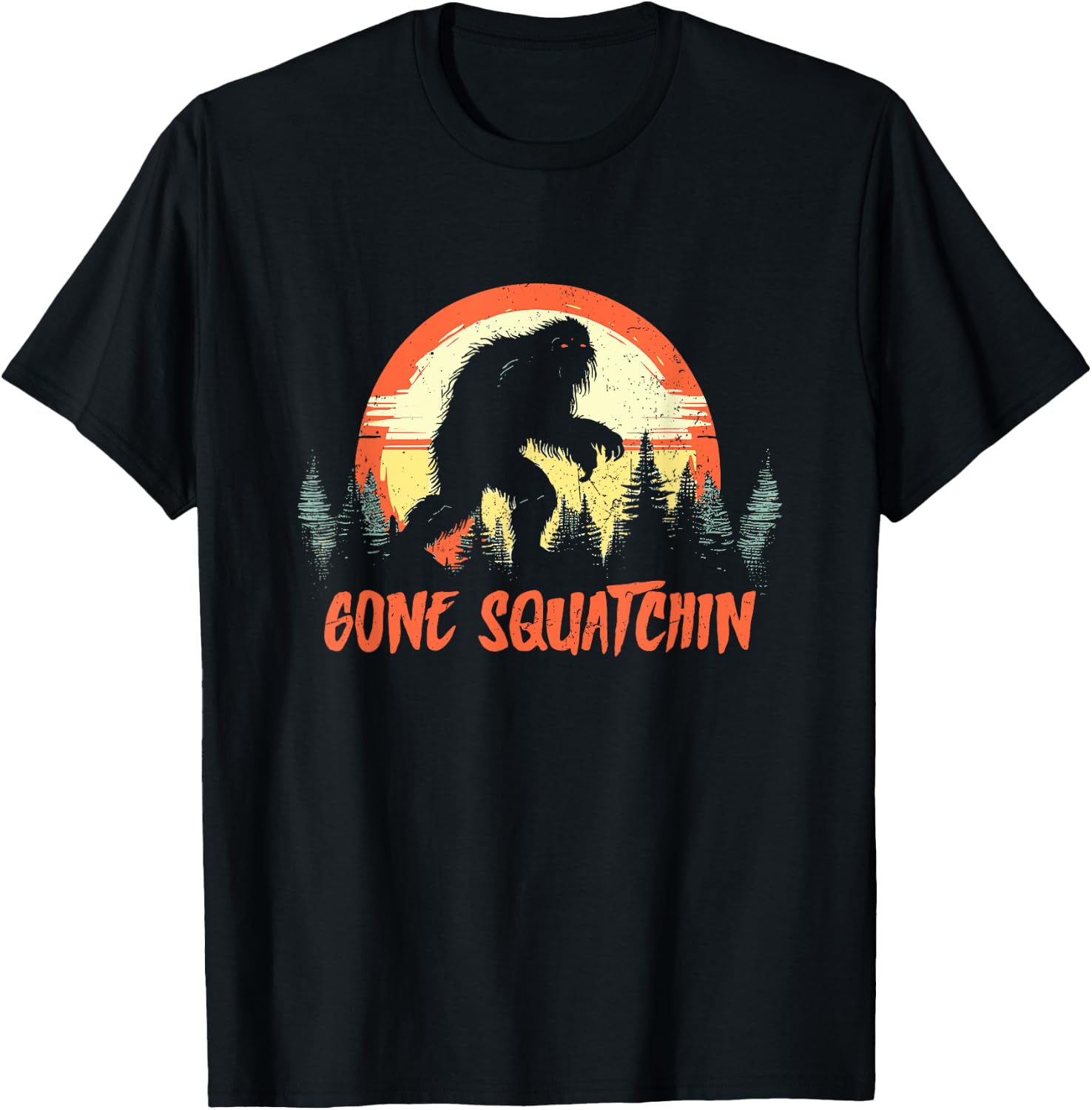 Gone Squatchin - Funny Vintage Bigfoot Hunter Sasquatch T-Shirt - T-Shirt | Black