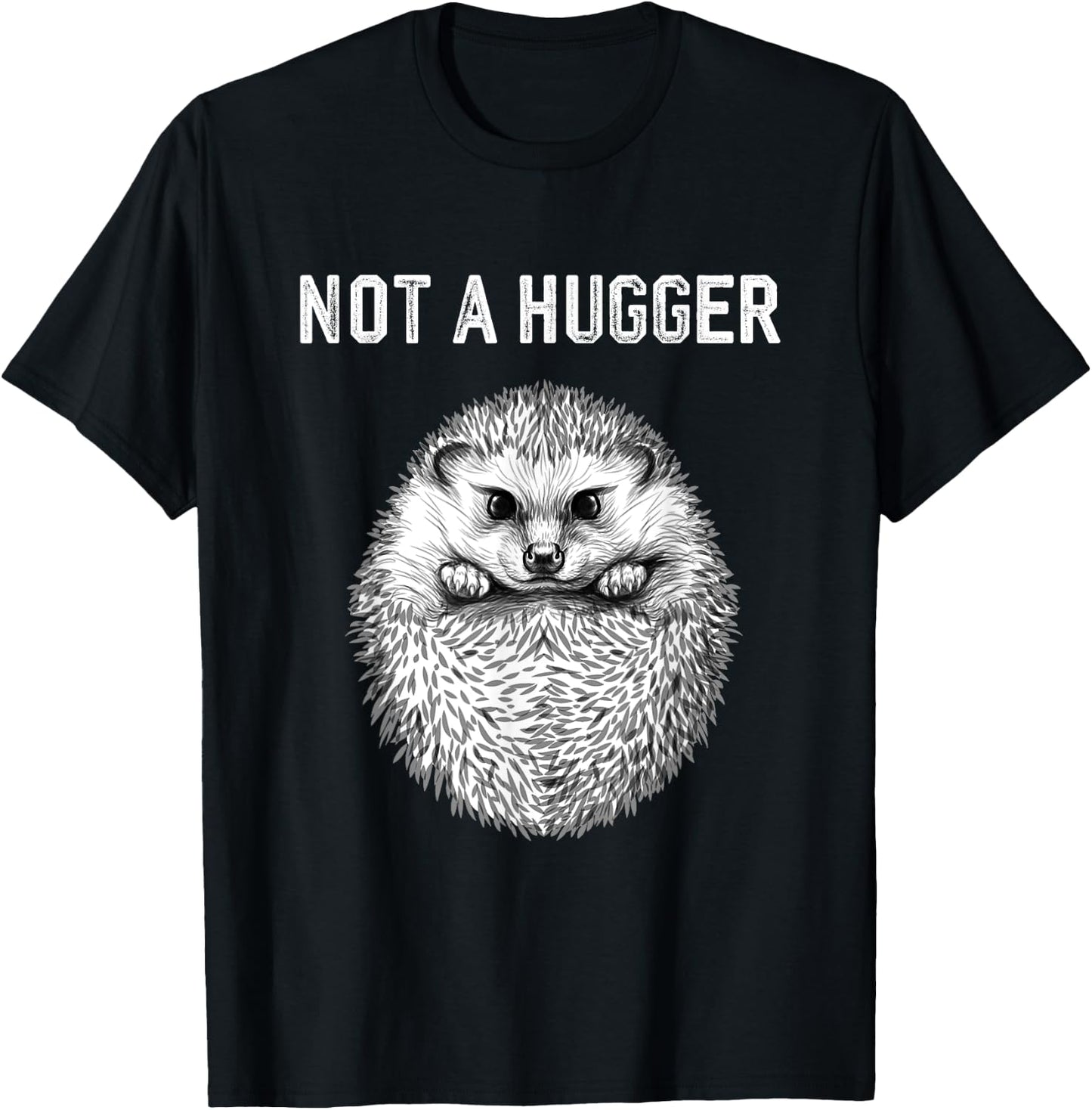 Funny Not A Hugger Cute Baby Hedgehog Vintage Portrait T-Shirt - T-Shirt | Black