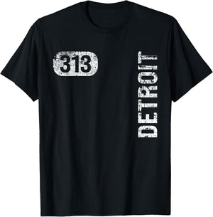 MI Hometown Love Retro Souvenir Apparel Detroit Michigan 313 Area Code Vintage Retro -Adult Black Small Classic Fit Short Sleeve T-Shirt - T-Shirt | Black
