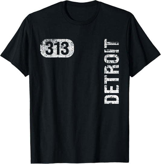 MI Hometown Love Retro Souvenir Apparel Detroit Michigan 313 Area Code Vintage Retro -Adult Black Small Classic Fit Short Sleeve T-Shirt - T-Shirt | Black