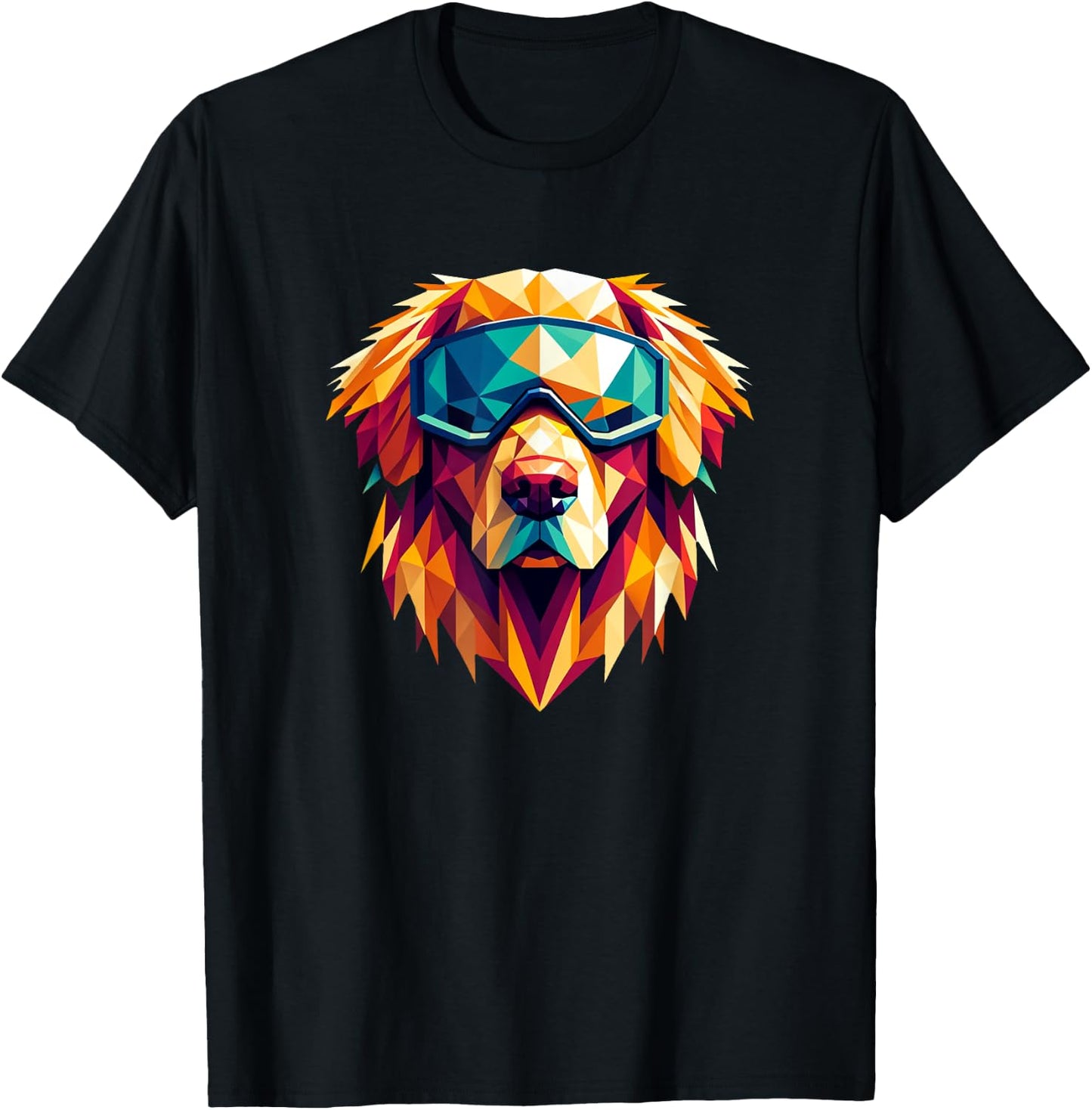 Golden Retriever Dog Wearing Ski Snowboard Goggles Geometric T-Shirt - T-Shirt | Black