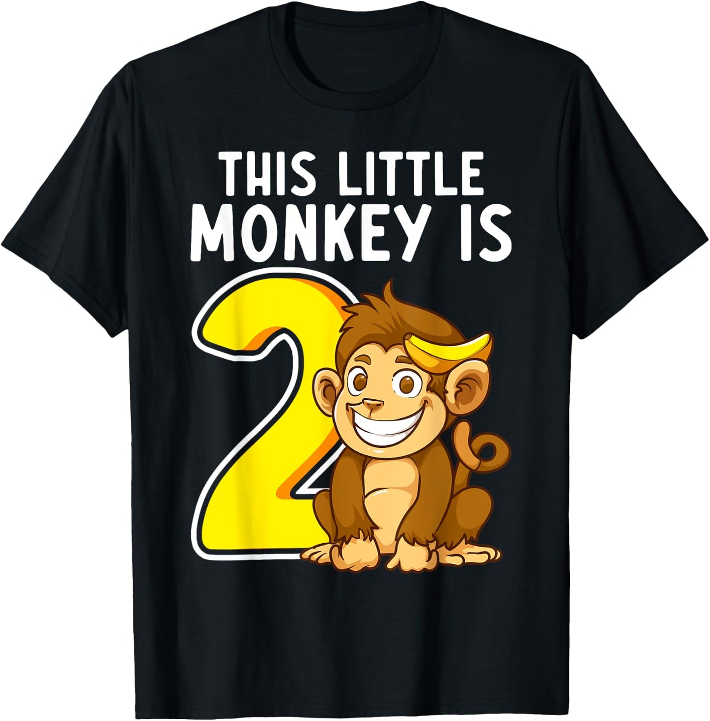This Little Monkey Is 2 Years Old Kid 2nd Birthday Monkeys T-Shirt - T-Shirt | Black
