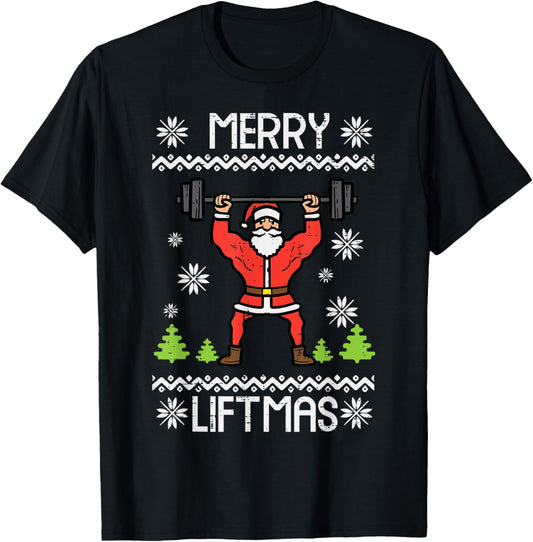 Merry Liftmas Ugly Christmas Xmas Workout Gym Bodybuild Men T-Shirt - T-Shirt | Black