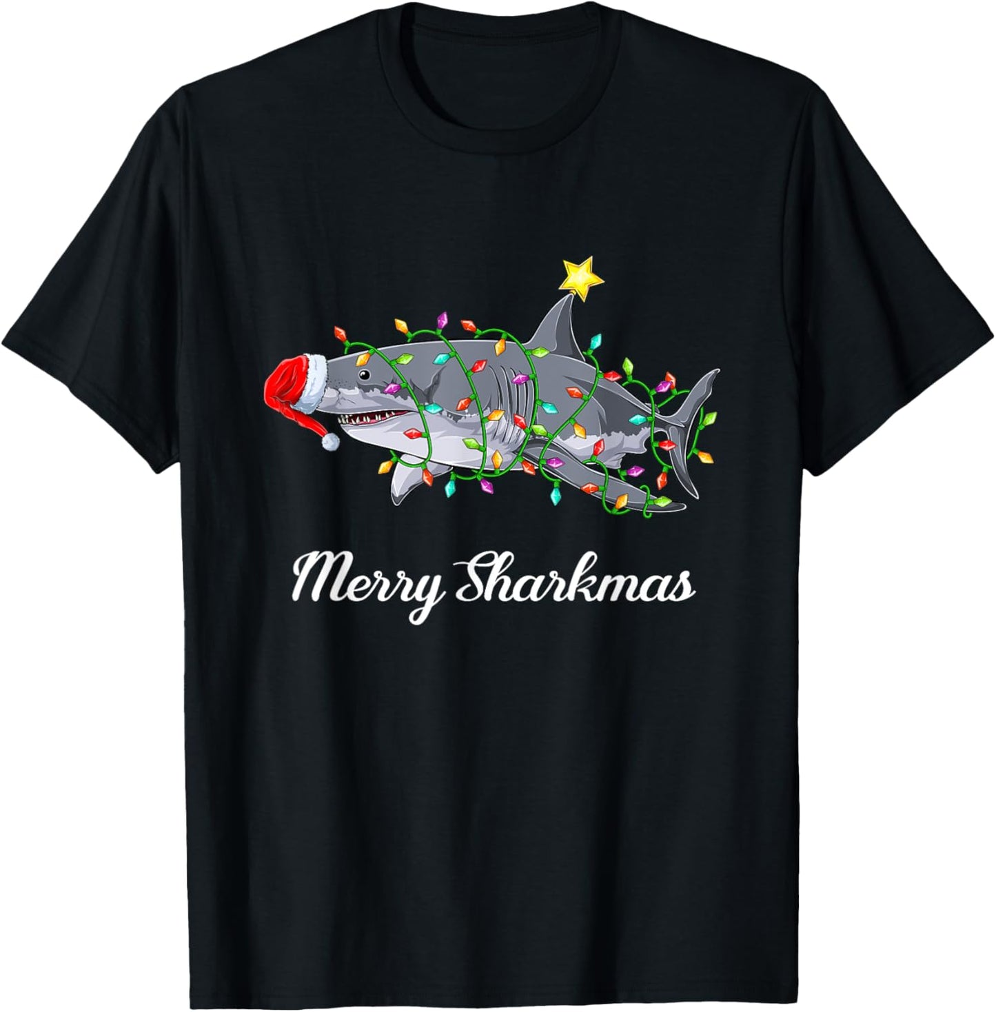 Shark Santa Claus Children Men Christmas Ugly Christmas T-Shirt - T-Shirt | Black