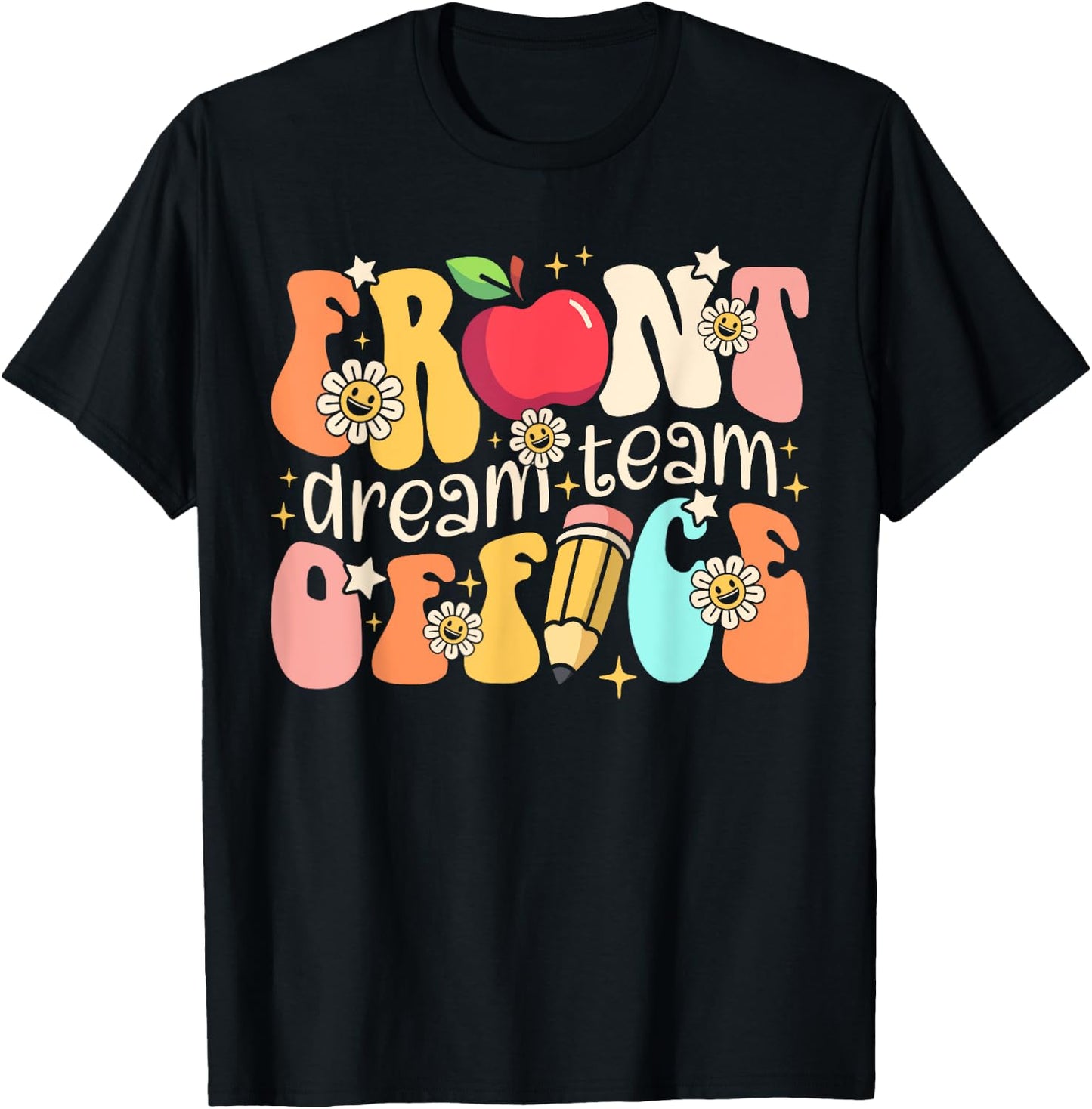 Retro Front Office Dream Team Groovy School Secretary Squad T-Shirt - T-Shirt | Black