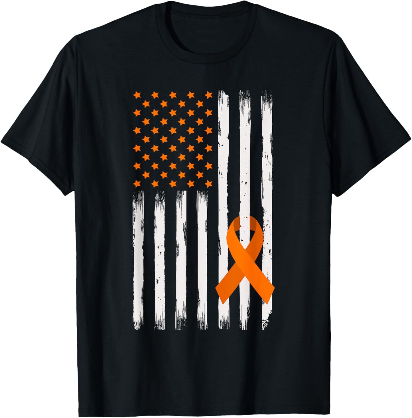 American Flag Orange Ribbon Kidney Cancer Awareness Warrior T-Shirt - T-Shirt | Black