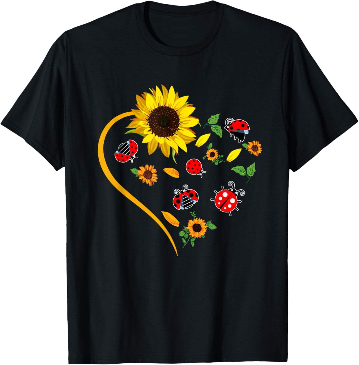 Sunflowers Ladybugs Cute Heart Shape Matching Insect Lover T-Shirt - T-Shirt | Black