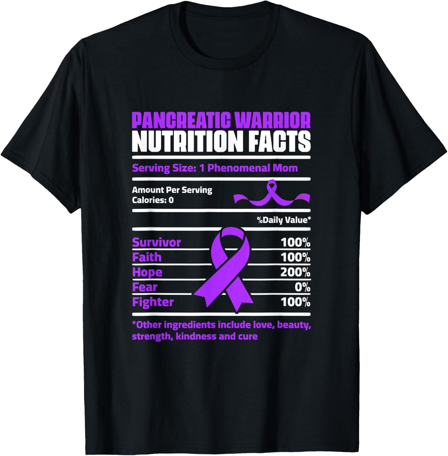 Pancreatic Cancer Nutrition Facts Pancreas Survivor Mom T-Shirt - T-Shirt | Black