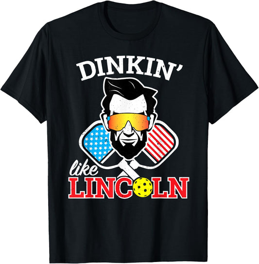Funny Pickleball Dinkin Like Lincoln July 4th Pickle Ball T-Shirt - T-Shirt | Black