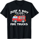 Kids Just A Boy Who Loves Fire Trucks Firefighter Boy Fire Truck T-Shirt - T-Shirt | Black