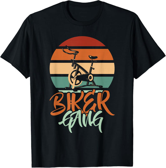 Biker Gang Retro Vintage Gym Cycling Fitness Indoor Bicycle T-Shirt - T-Shirt | Black