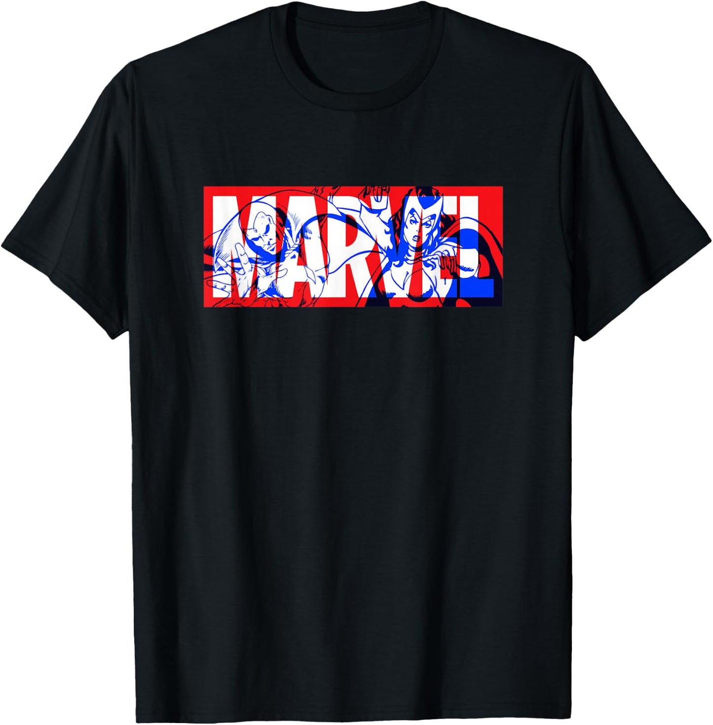 Marvel Logo Vision and The Scarlet Witch Comic Art Avengers T-Shirt - T-Shirt | Black