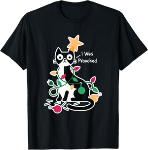 I Was Provoked Funny Cat Christmas Design T-Shirt - T-Shirt | Black